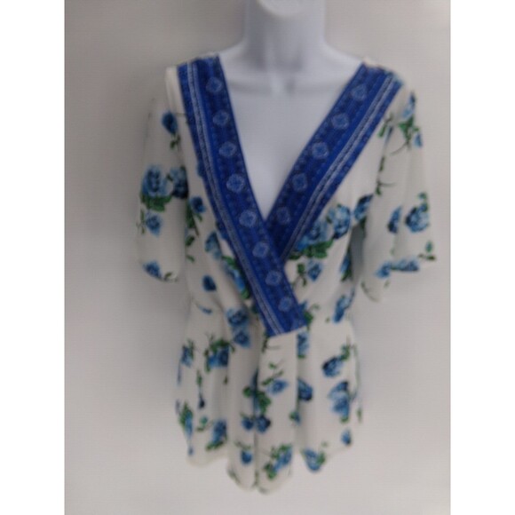 Altar'd State Women Size Med Blue/white Floral Tie Zip Back Romper NO Belt - Picture 1 of 11